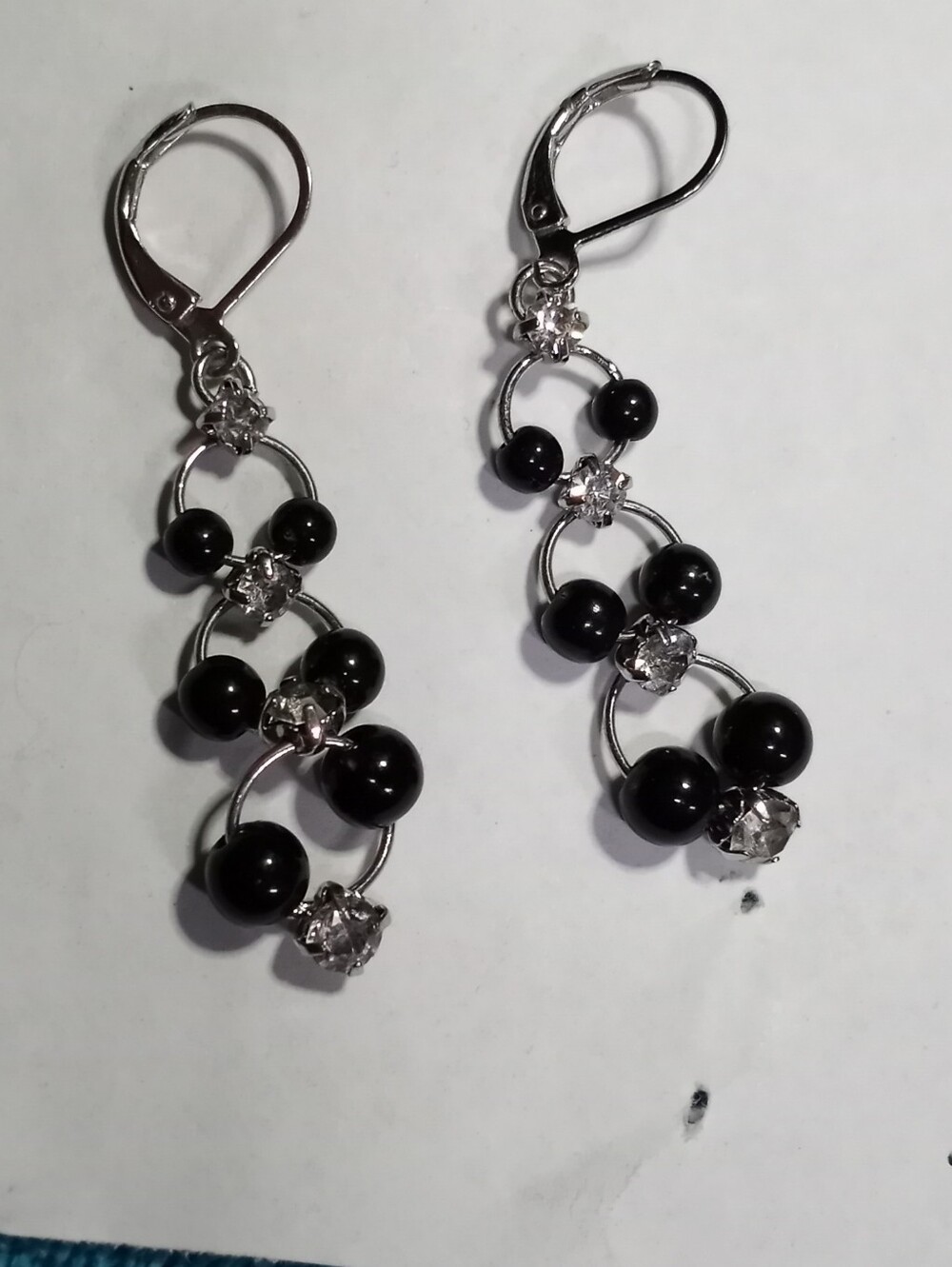 Elegant Black Bead Drop Earrings - Crystal Accent